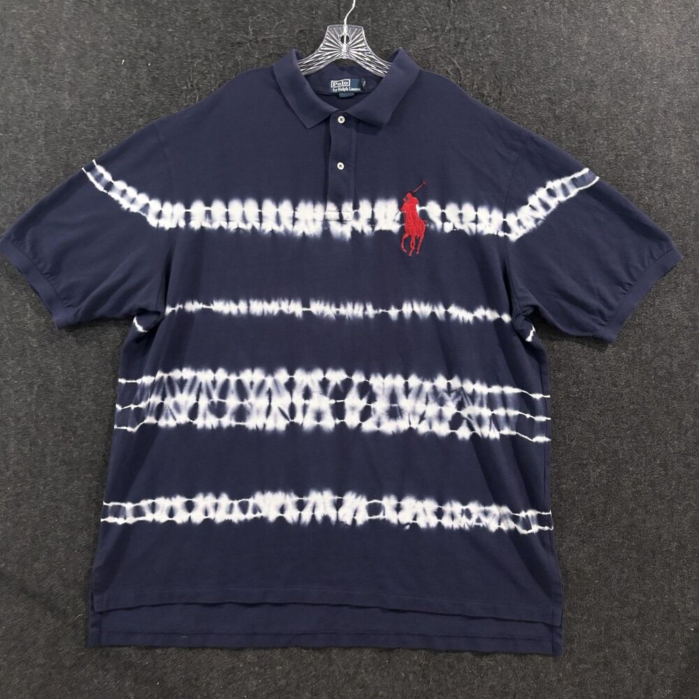 Polo Ralph Lauren Shirt Men's 3XLT Tall Navy Blue White Tie Dye Big Pony Preppy